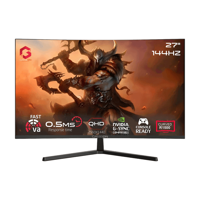 GAMEON GC27Q144VA Pro Series 27'' QHD, 144Hz, MPRT 0.5ms, HDMI 2.1, Fast VA Panel Curved Gaming Monitor 1500R, 16:9 (Supports PS5) - Black