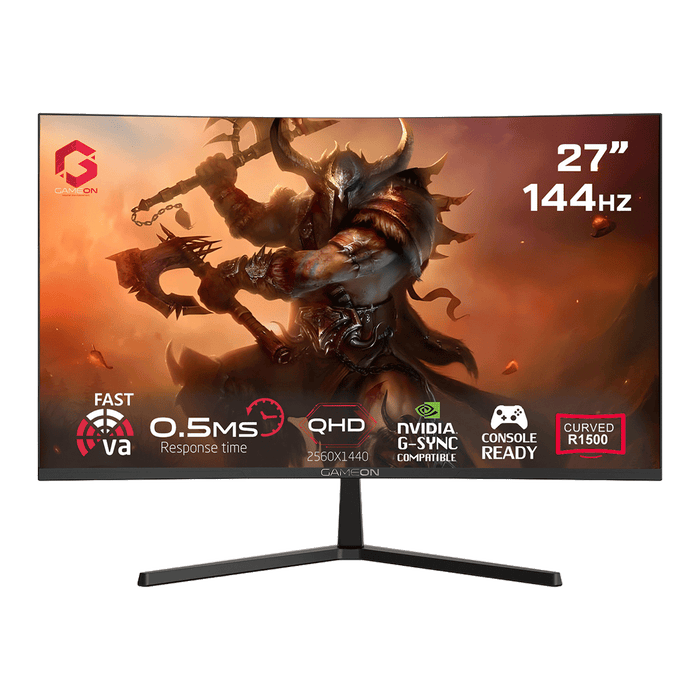 GAMEON GC27Q144VA Pro Series 27'' QHD, 144Hz, MPRT 0.5ms, HDMI 2.1, Fast VA Panel Curved Gaming Monitor 1500R, 16:9 (Supports PS5) - Black