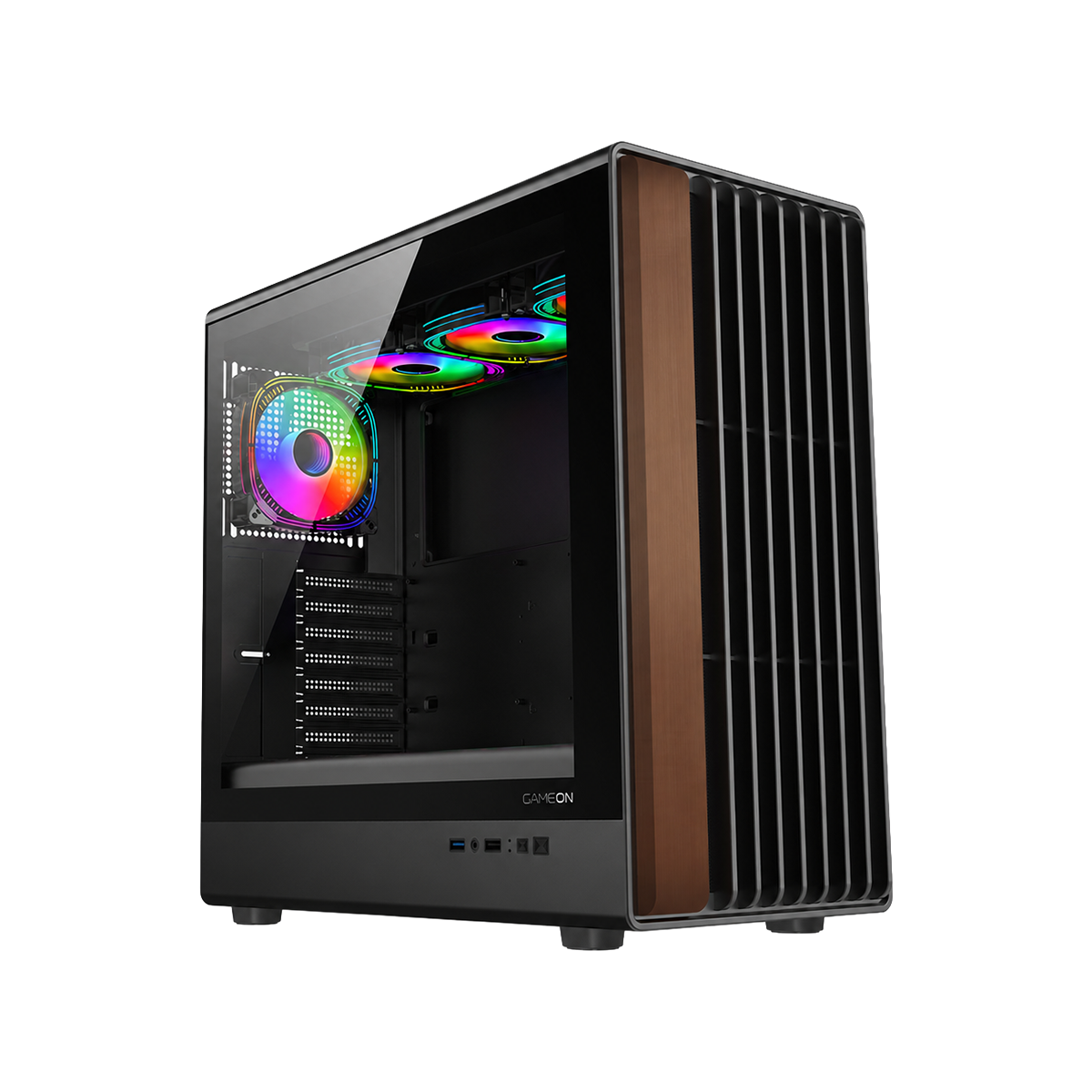 GAMEON TIMBER Midnight Series ARGB + PWM Mid Tower Gaming Case - Wood/Black
