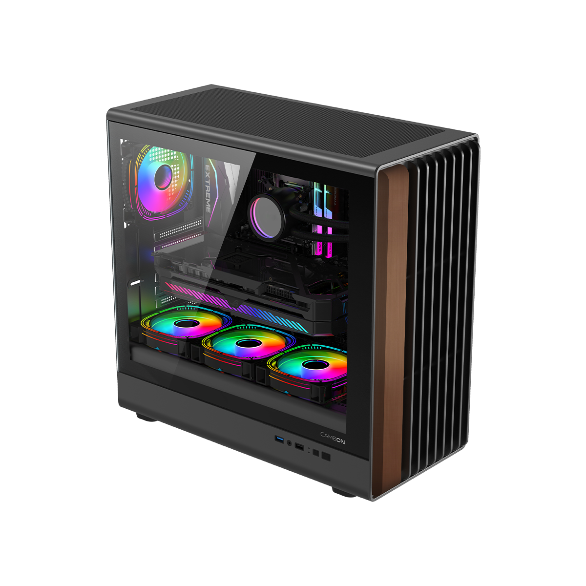 GAMEON TIMBER Midnight Series ARGB + PWM Mid Tower Gaming Case - Wood/Black