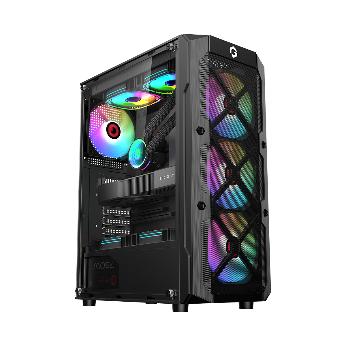 GAMEON TRIDENT III-M POWERFORGE Series Mid Tower Gaming Case with 750W Power Supply Pre-Installed - Black