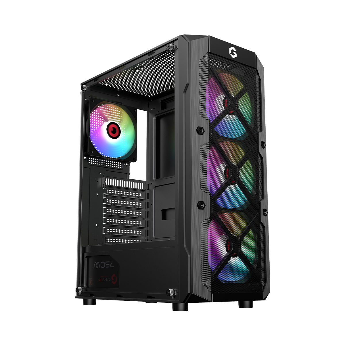 GAMEON TRIDENT III-M POWERFORGE Series Mid Tower Gaming Case with 750W Power Supply Pre-Installed - Black