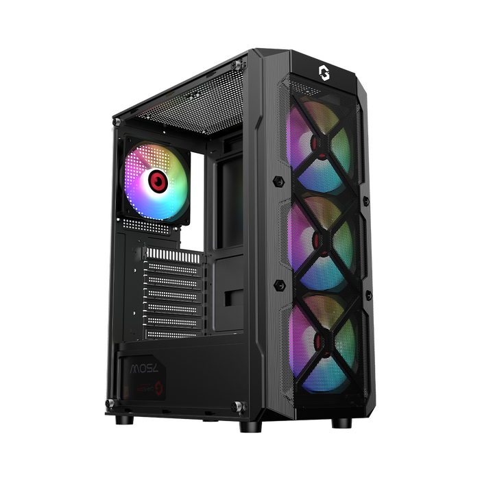 GAMEON TRIDENT III-M POWERFORGE Series Mid Tower Gaming Case with 750W Power Supply Pre-Installed - Black