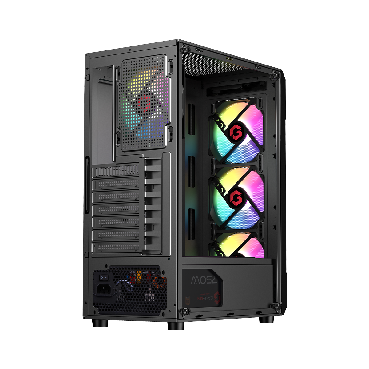 GAMEON TRIDENT III-M POWERFORGE Series Mid Tower Gaming Case with 750W Power Supply Pre-Installed - Black