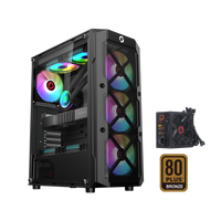 GAMEON TRIDENT III-M POWERFORGE Series Mid Tower Gaming Case with 750W Power Supply Pre-Installed - Black