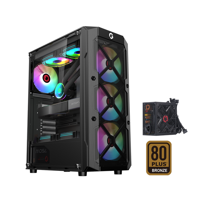 GAMEON TRIDENT III-M POWERFORGE Series Mid Tower Gaming Case with 750W Power Supply Pre-Installed - Black