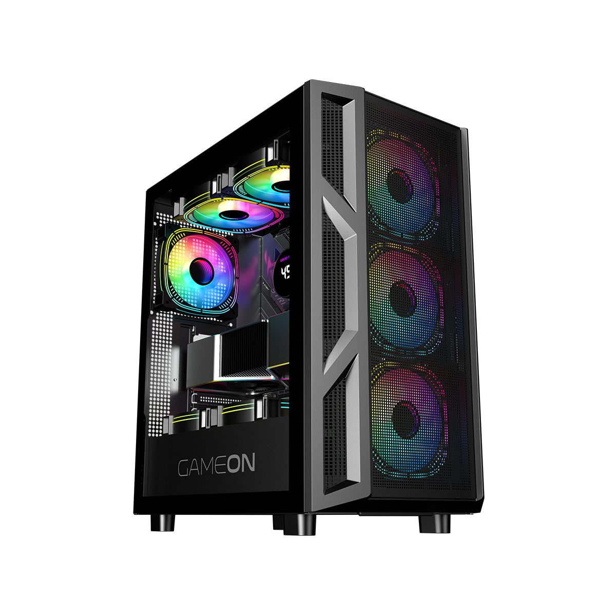 GAMEON Trident IV-M POWERFORGE Series Mid Tower Gaming Case with 750W Power Supply Pre-Installed - Black