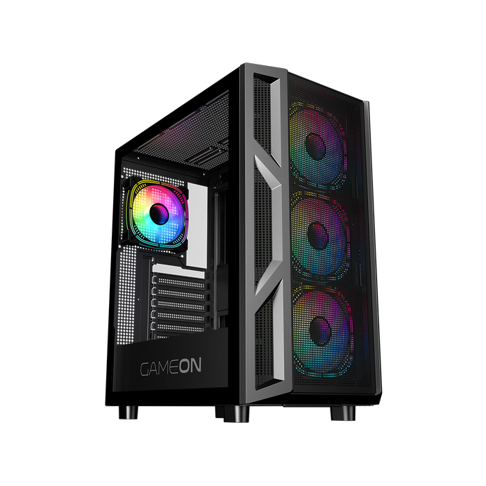 GAMEON Trident IV-M POWERFORGE Series Mid Tower Gaming Case with 750W Power Supply Pre-Installed - Black