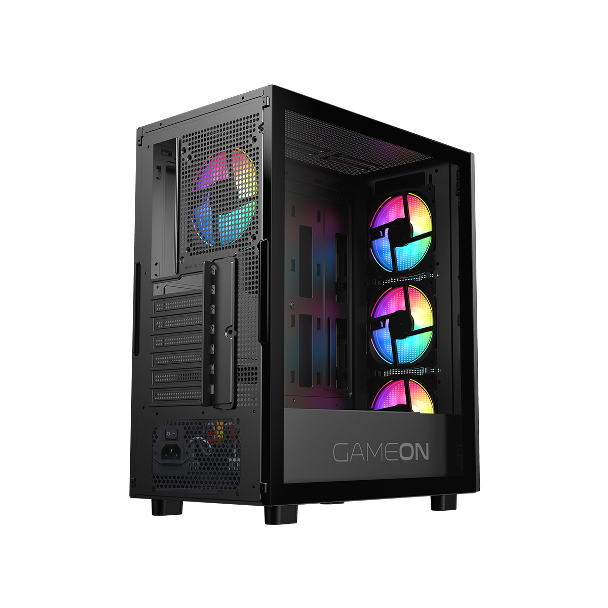GAMEON Trident IV-M POWERFORGE Series Mid Tower Gaming Case with 750W Power Supply Pre-Installed - Black