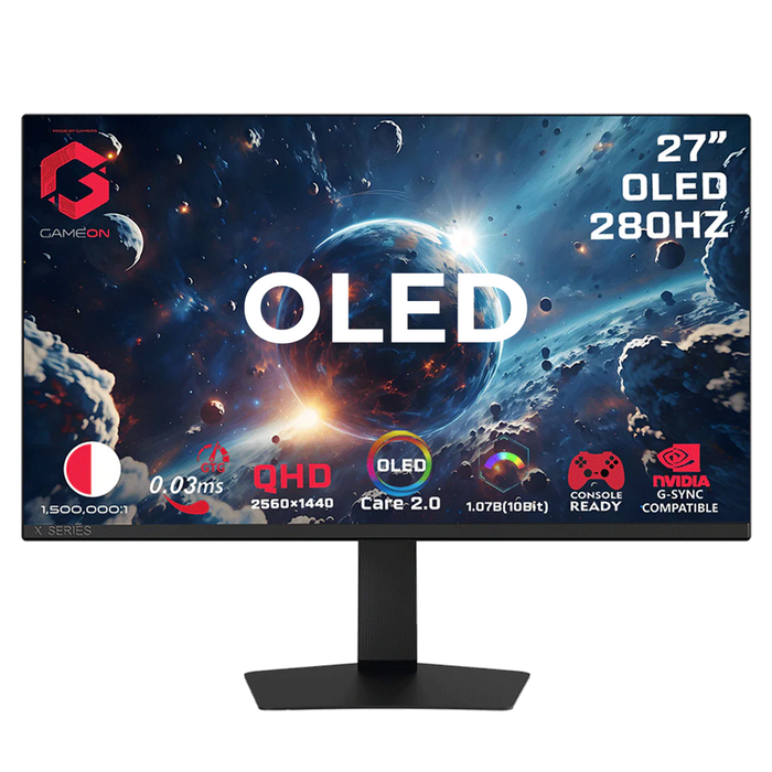 GAMEON GO27QDOLD280 Signature X Series 27" OLED QHD, 280Hz, 0.03ms, HDMI 2.1, Gaming Monitor (Supports PS5) - Black