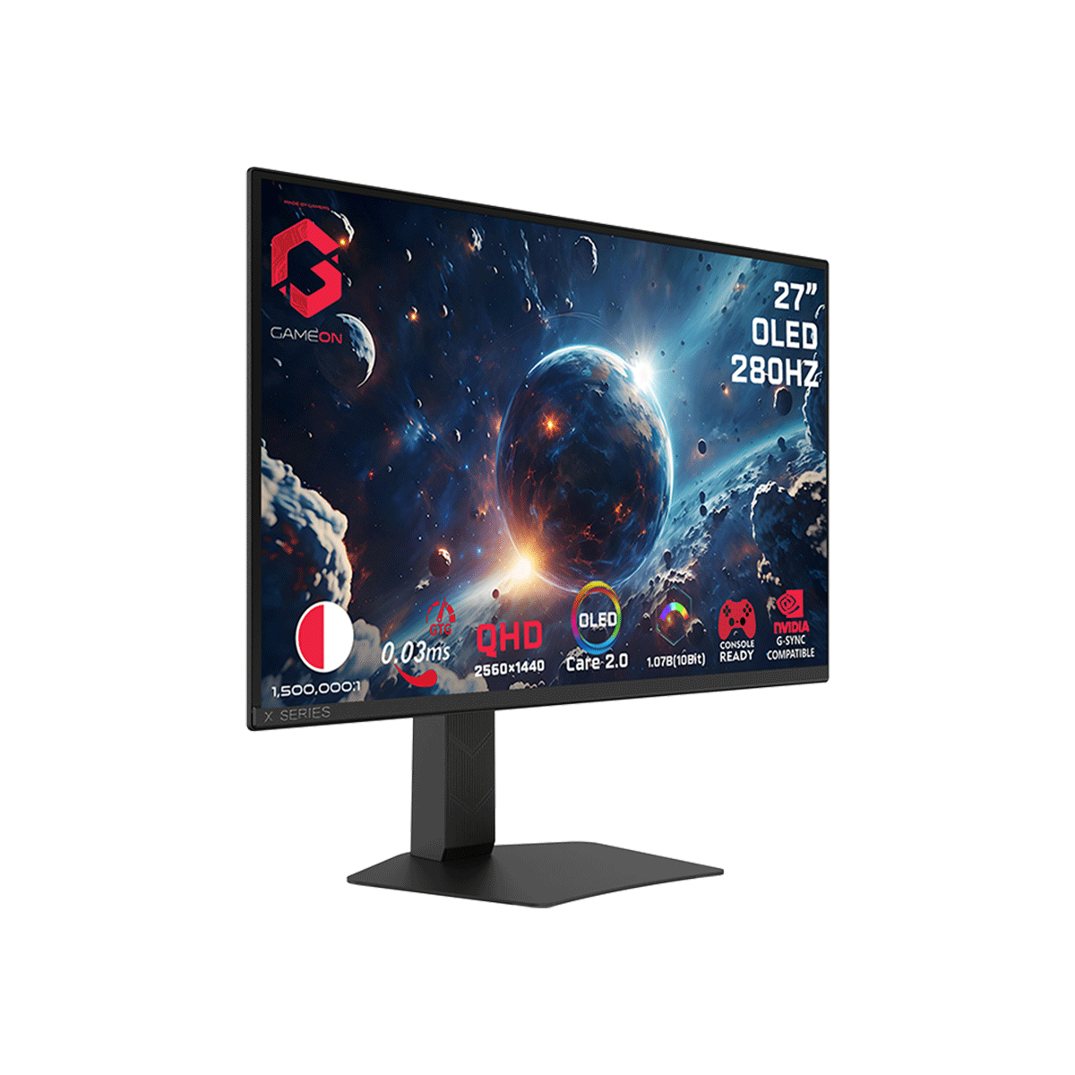 جيم أون, شاشة الألعاب فئة سجنيتشر اكس بحجم 27 بوصة أوليد, 280 هرتز, زمن الاستجابة 0.03, اتش دي ام اي 2.1, تدعم سوني 5 - أسود