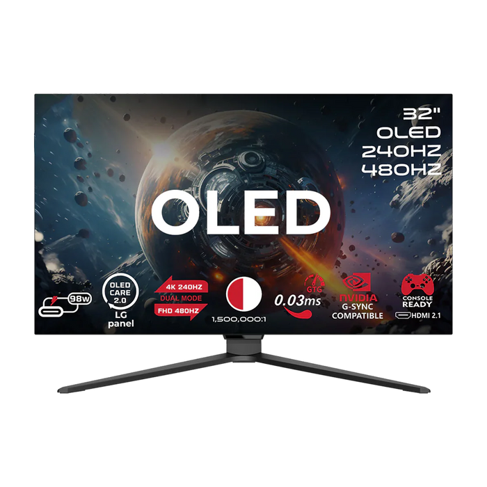 GAMEON GO32OLED4K Signature X Series 32" Dual Switch OLED 4K UHD 240Hz/FHD 480Hz, 0.03ms, HDMI 2.1, Gaming Monitor (Supports PS5) - Black
