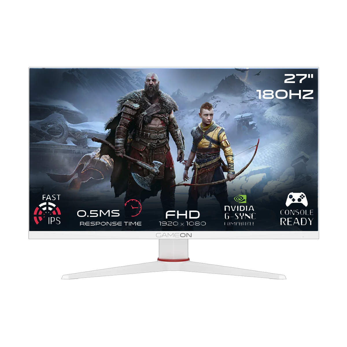 جيم أون, شاشة الألعاب فئة أرتيك برو بحجم 27 بوصة, 180 هرتز, زمن الاستجابه 0.5 تدعم سوني 5 - أبيض