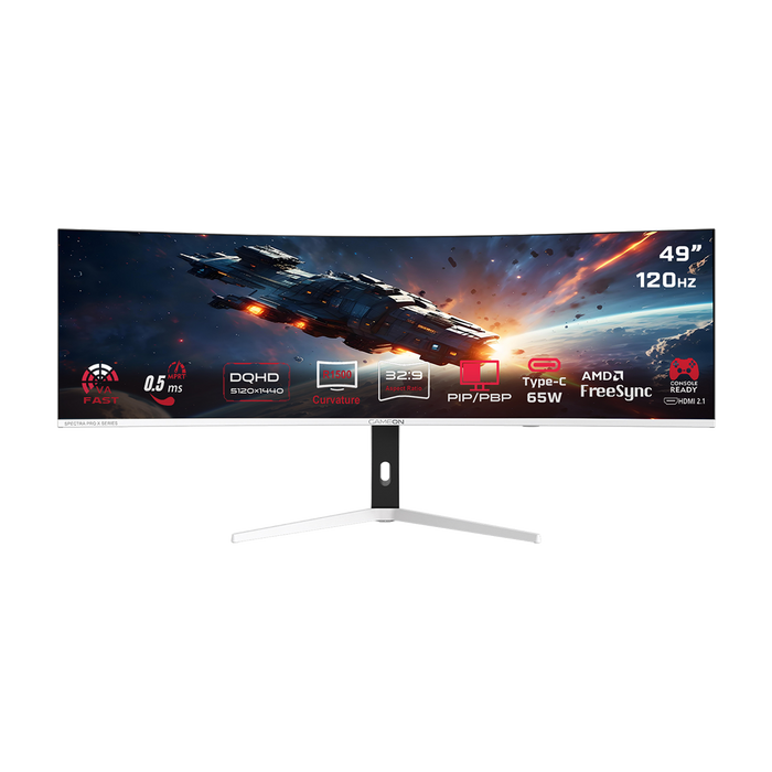 GAMEON GOAC49DQHD120 Spectra Pro X Series 49" DQHD, 120Hz, MPRT 0.5ms, HDMI 2.1, Fast VA Panel Curved Gaming Monitor 1500R 32:9 (Supports PS5) - White