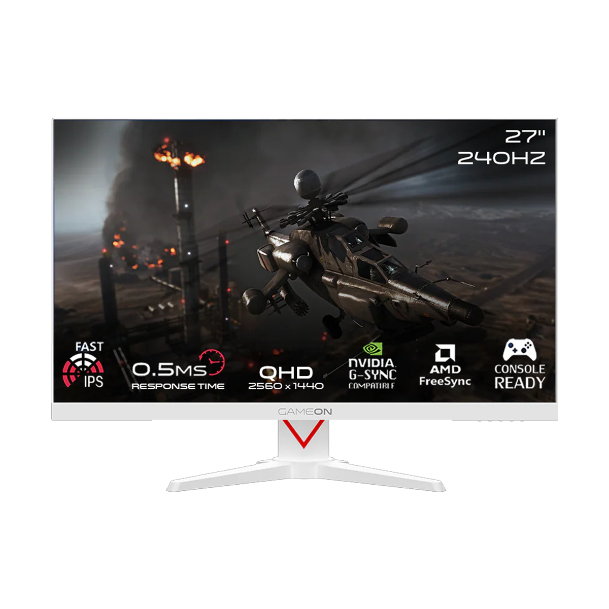 GAMEON GOAD27QHD240IPS Dominator Series 27" QHD, 240Hz, MPRT 0.5ms, HDMI 2.1, Fast IPS Gaming Monitor (Supports PS5) - White