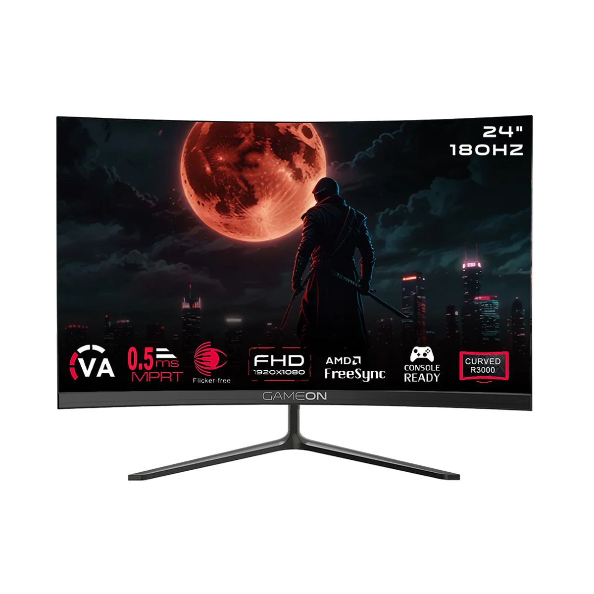 GAMEON GOC24F180VA Pro Series 24" FHD, 180Hz, MPRT 0.5ms, HDMI 2.1, VA Panel Curved Gaming Monitor 3000R 16:9 (Supports PS5) - Black
