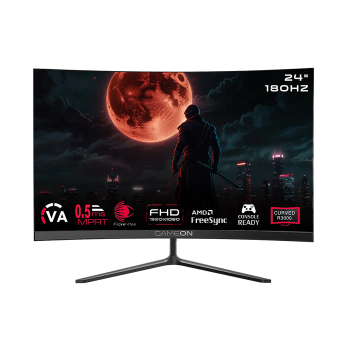 GAMEON GOC24F180VA Pro Series 24" FHD, 180Hz, MPRT 0.5ms, HDMI 2.1, VA Panel Curved Gaming Monitor 3000R 16:9 (Supports PS5) - Black