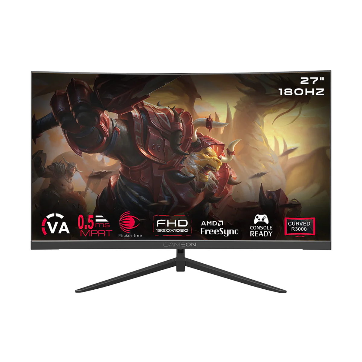 GAMEON GOC27F180VA Pro Series 27" FHD, 180Hz, MPRT 0.5ms, HDMI 2.1, VA Panel Curved Gaming Monitor 3000R 16:9 (Supports PS5) - Black