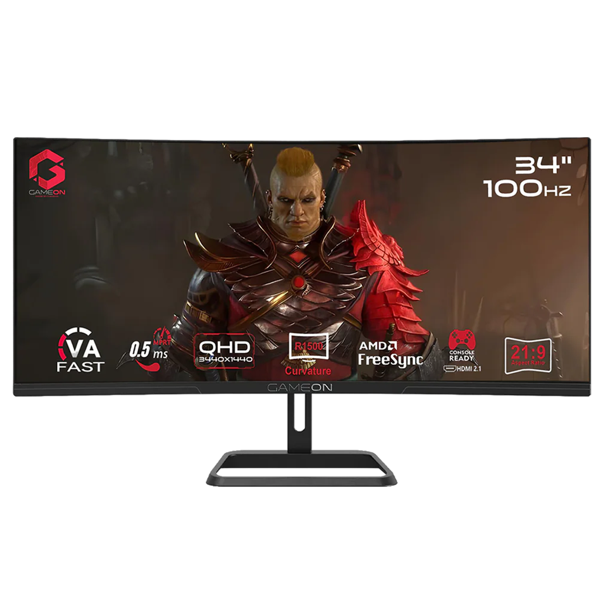 GAMEON GOC34WQHD100VA Spectra Pro Series 34" WQHD, 100Hz, MPRT 0.5ms, HDMI 2.1, Fast VA Panel Curved Gaming Monitor 1500R 21:9 (Supports PS5) - Black