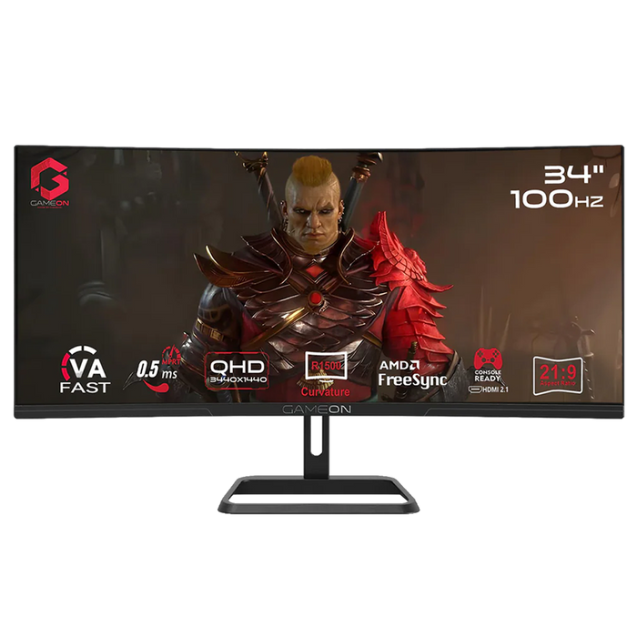 GAMEON GOC34WQHD100VA Spectra Pro Series 34" WQHD, 100Hz, MPRT 0.5ms, HDMI 2.1, Fast VA Panel Curved Gaming Monitor 1500R 21:9 (Supports PS5) - Black