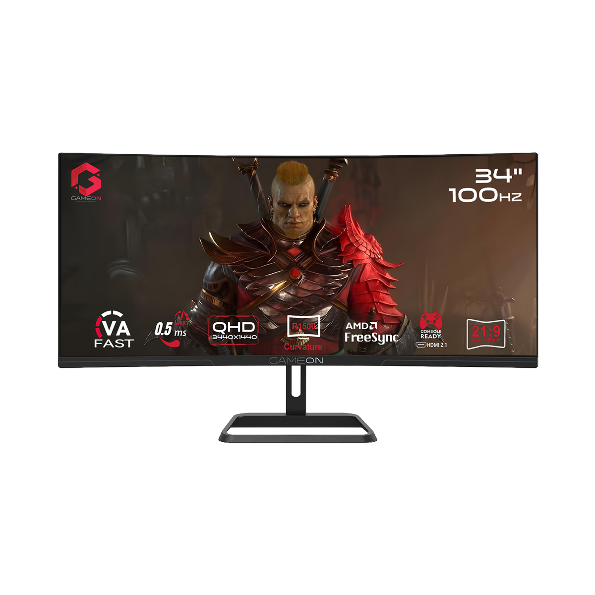 GAMEON GOC34WQHD100VA Spectra Pro Series 34" WQHD, 100Hz, MPRT 0.5ms, HDMI 2.1, Fast VA Panel Curved Gaming Monitor 1500R 21:9 (Supports PS5) - Black