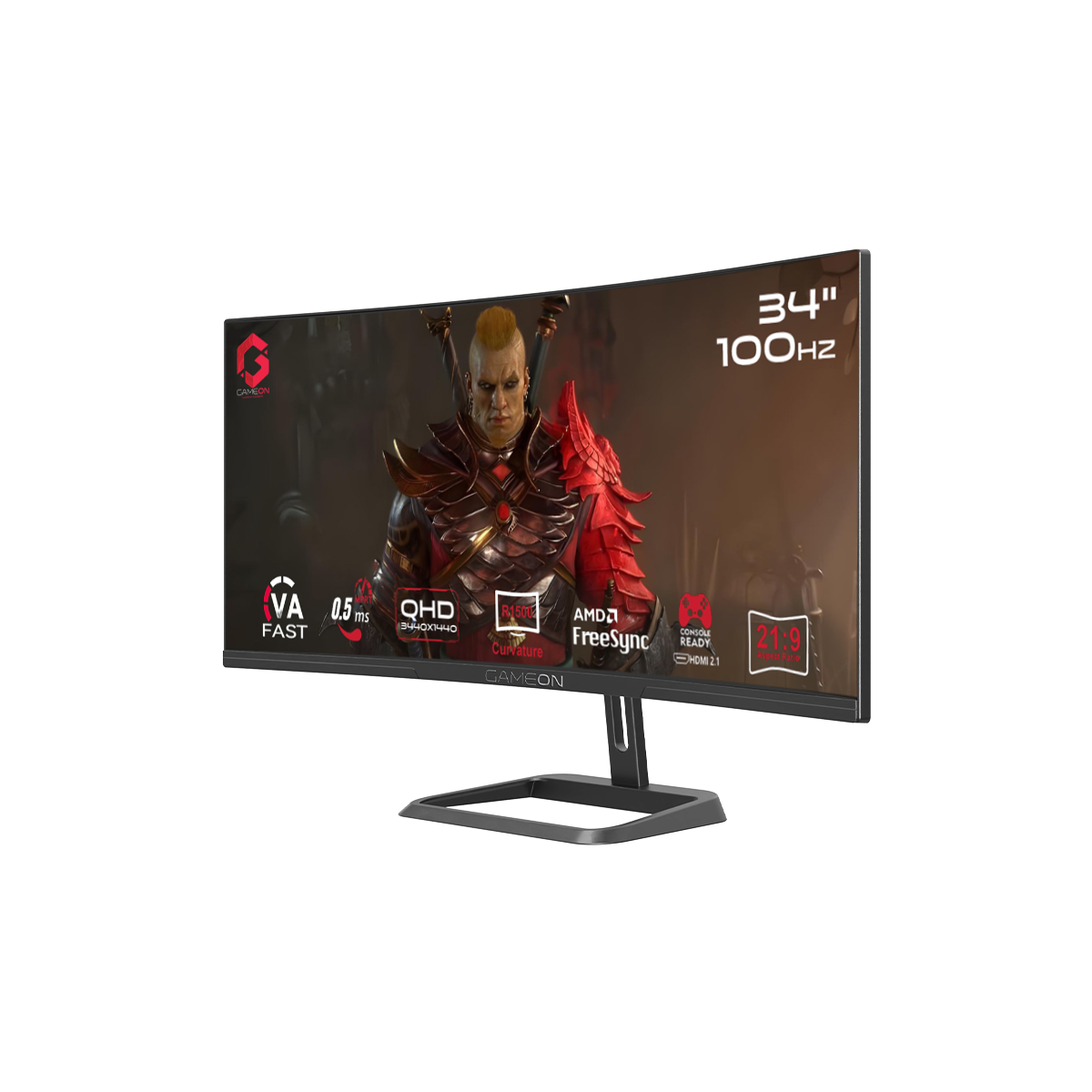 GAMEON GOC34WQHD100VA Spectra Pro Series 34" WQHD, 100Hz, MPRT 0.5ms, HDMI 2.1, Fast VA Panel Curved Gaming Monitor 1500R 21:9 (Supports PS5) - Black