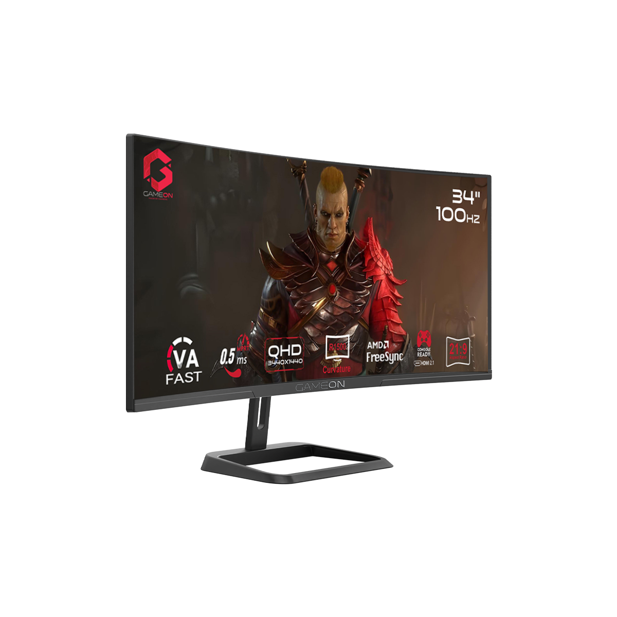 GAMEON GOC34WQHD100VA Spectra Pro Series 34" WQHD, 100Hz, MPRT 0.5ms, HDMI 2.1, Fast VA Panel Curved Gaming Monitor 1500R 21:9 (Supports PS5) - Black