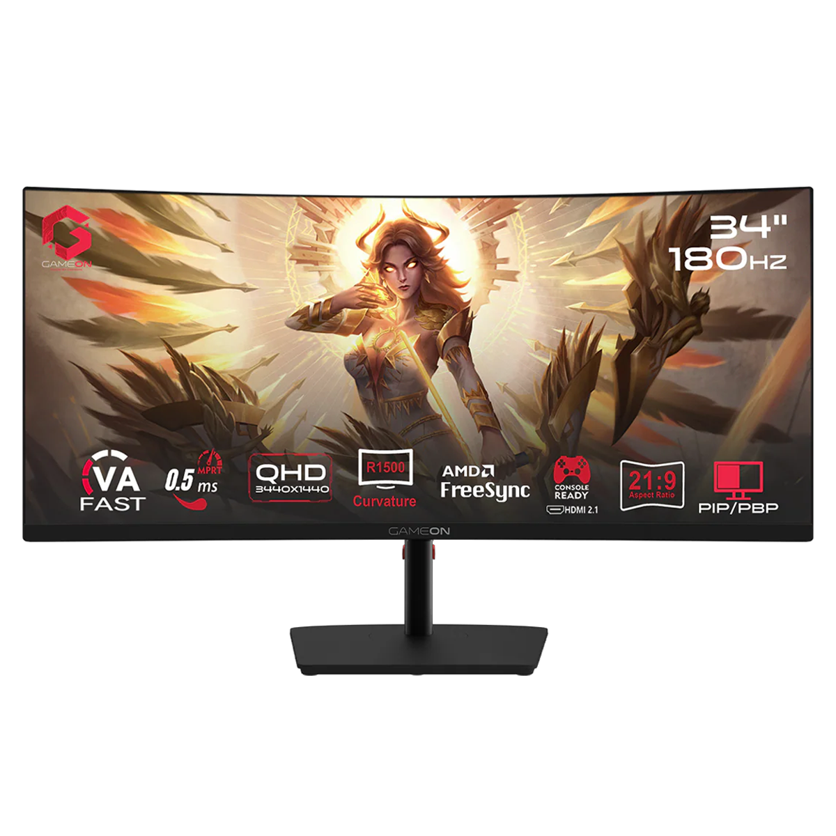 GAMEON GOC34WQHD180VA Spectra Pro Series 34" WQHD, 180Hz, MPRT 0.5ms, HDMI 2.1, Fast VA Panel Curved Gaming Monitor 1500R 21:9 (Supports PS5) - Black