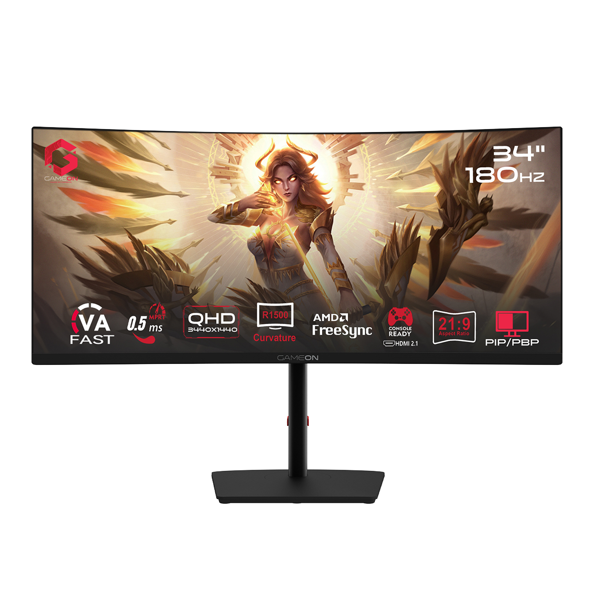 GAMEON GOC34WQHD180VA Spectra Pro Series 34" WQHD, 180Hz, MPRT 0.5ms, HDMI 2.1, Fast VA Panel Curved Gaming Monitor 1500R 21:9 (Supports PS5) - Black