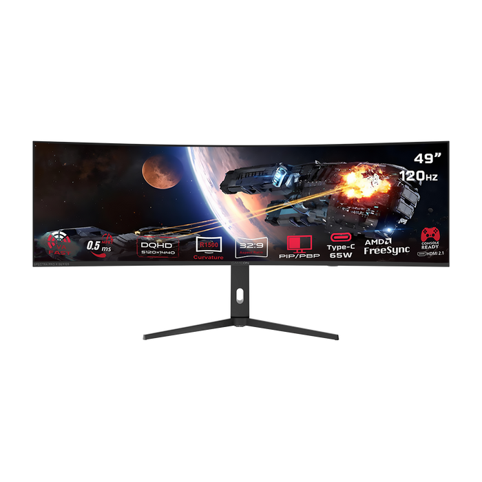 GAMEON GOC49DQHD120 Spectra Pro X Series 49" DQHD, 120Hz, MPRT 0.5ms, HDMI 2.1, Fast VA Panel Curved Gaming Monitor 1500R 32:9 (Supports PS5) - Black