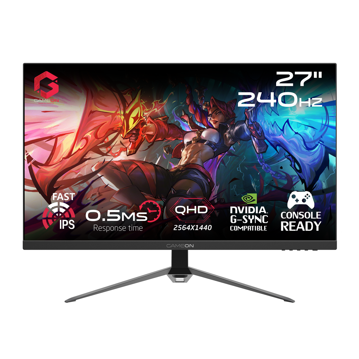 GAMEON GOES27QHD240IPS Gaming Monitor, 27 Inch Computer Monitor, QHD, 240Hz, MPRT 0.5ms, HDMI 2.1, Fast IPS Panel, Tilt, Low Blue Light, Free Sync Premium & G-Sync, Support PS5, Black