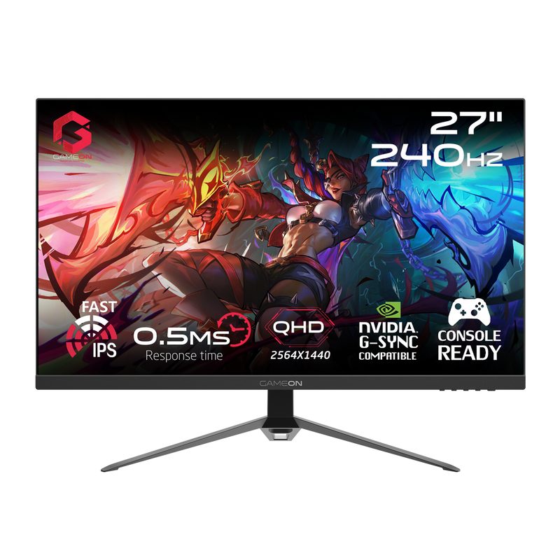 GAMEON GOES27QHD240IPS Gaming Monitor, 27 Inch Computer Monitor, QHD, 240Hz, MPRT 0.5ms, HDMI 2.1, Fast IPS Panel, Tilt, Low Blue Light, Free Sync Premium & G-Sync, Support PS5, Black