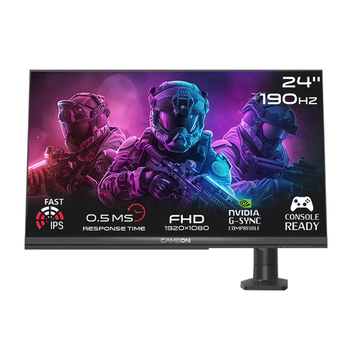 GAMEON GOM24FHD190IPSX Midnight Pro X Series 24" FHD, 190Hz, MPRT 0.5ms, HDMI 2.1, Fast IPS Gaming Monitor (Supports PS5) with Stand - Black