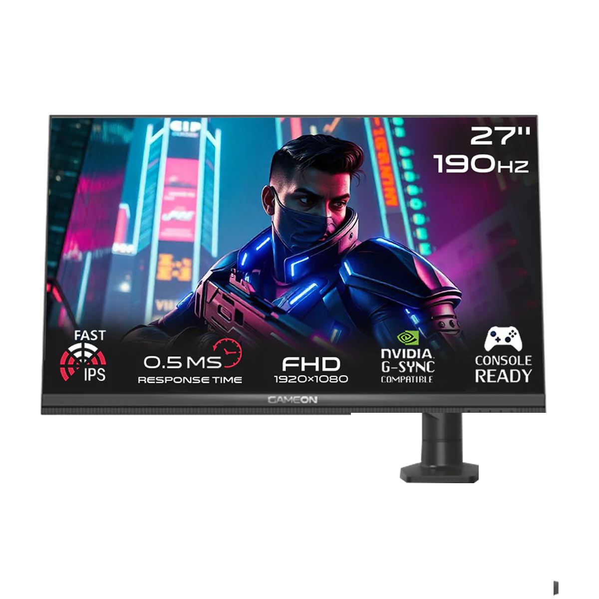 GAMEON GOM27FHD190IPSX Midnight Pro X Series 27" FHD, 190Hz, MPRT 0.5ms, HDMI 2.1, Fast IPS Gaming Monitor (Supports PS5) with Stand - Black