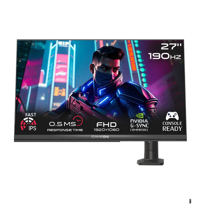 جيم أون, شاشة الألعاب فئة ميدنايت برو اكس بحجم 27 بوصة, 190 هرتز, زمن الاستجابه 0.5, اتش دي ام اي 2.1 تدعم سوني 5 - أسود