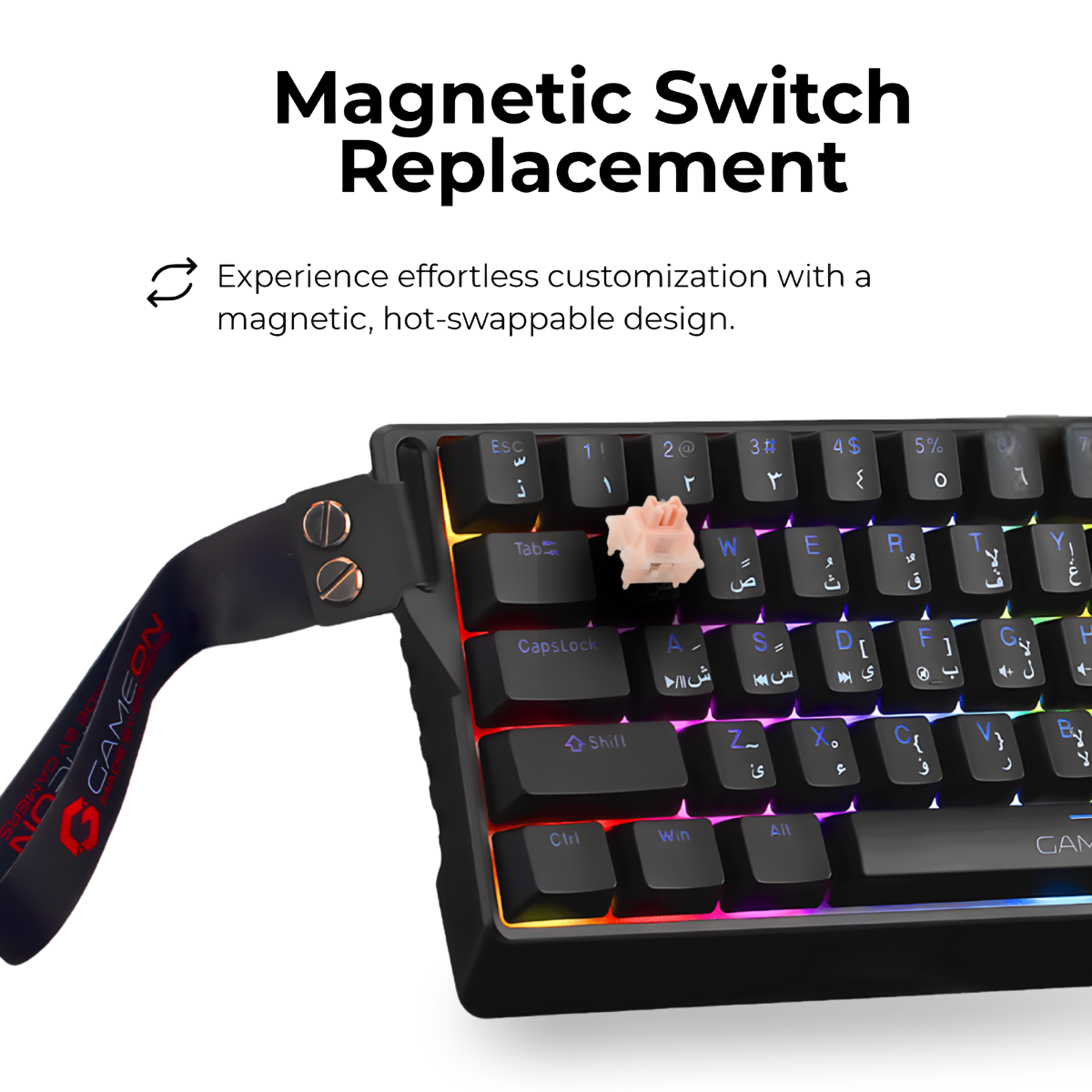 GAMEON MAGPRO Series GOMG1K8-RS 60% RGB Magnetic Mechanical Wired Gaming Keyboard with Customization Software & Wrist Band, Pink Switch - English/Arabic