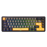 Close-up of GAMEON VOLT GOMGK68-RS keyboard keycaps with yellow accents and pink magnetic switches illuminated by RGB lighting.