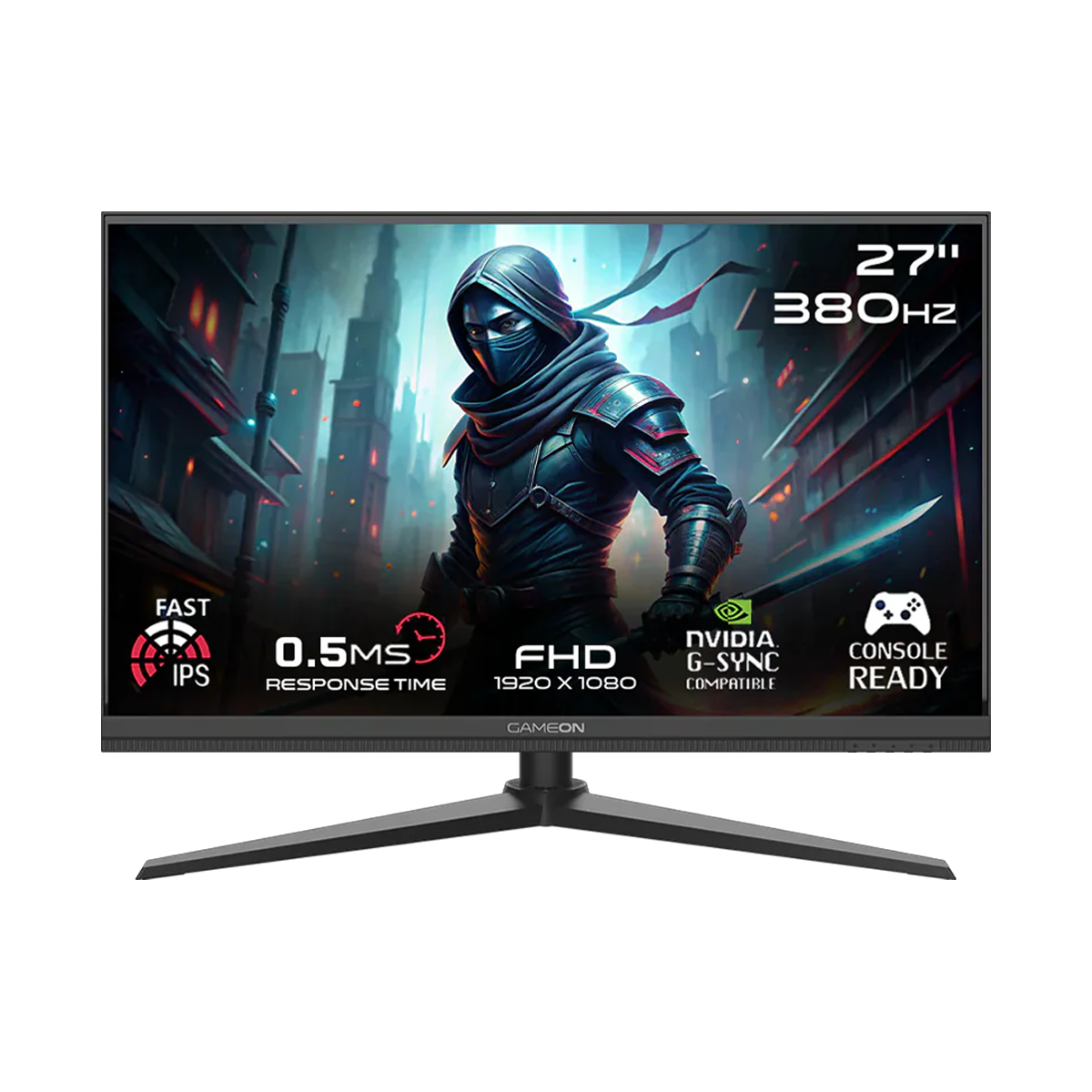 جيم أون, شاشة الألعاب فئة ميدنايت برو بحجم 27 بوصة, 380 هرتز, زمن الاستجابه 0.5, اتش دي ام اي 2.1 تدعم سوني 5 - أسود