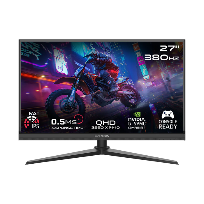 GAMEON GOMP27QHD380IPS Midnight Pro Series 27" QHD, 380Hz, MPRT 0.5ms, HDMI 2.1, Fast IPS Gaming Monitor (Supports PS5) - Black