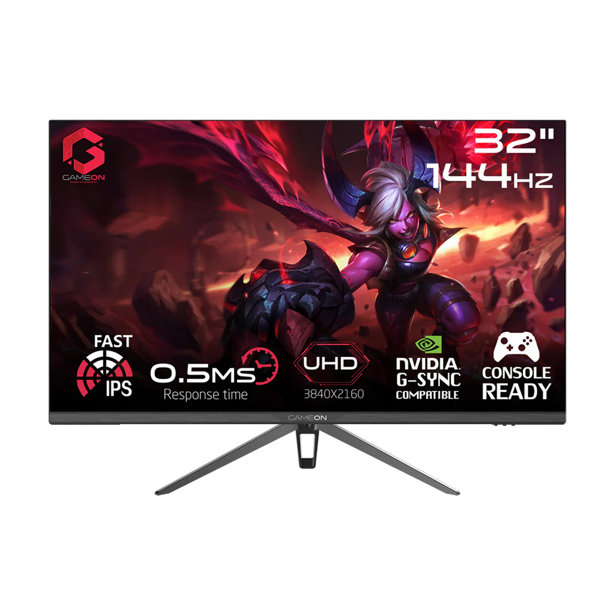 GAMEON GOP32UHD144IPS Premium Series 32" 4K UHD, 144Hz, MPRT 0.5ms, HDMI 2.1, Fast IPS Gaming Monitor (Supports PS5) - Black