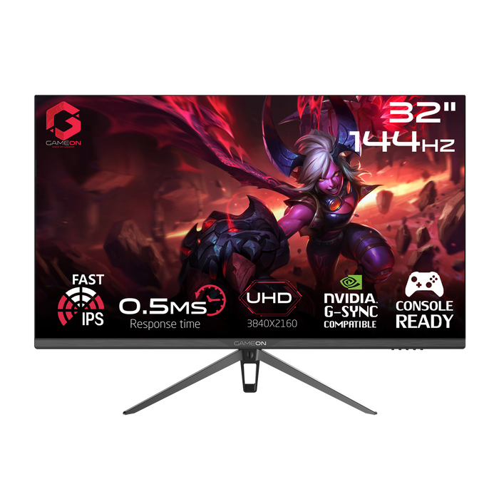 GAMEON GOP32UHD144IPS Premium Series 32" 4K UHD, 144Hz, MPRT 0.5ms, HDMI 2.1, Fast IPS Gaming Monitor (Supports PS5) - Black