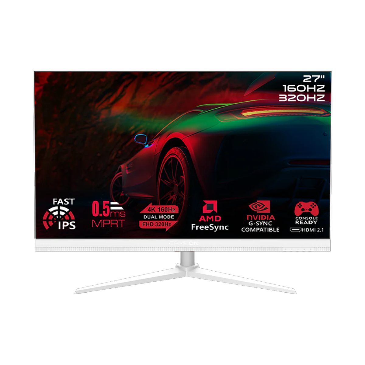 جيم أون, شاشة الألعاب فئة سويش اكس بحجم 27 بوصة, 160 هرتز, زمن الاستجابه 0.5, اتش دي ام اي 2.1 تدعم سوني 5 - أبيض