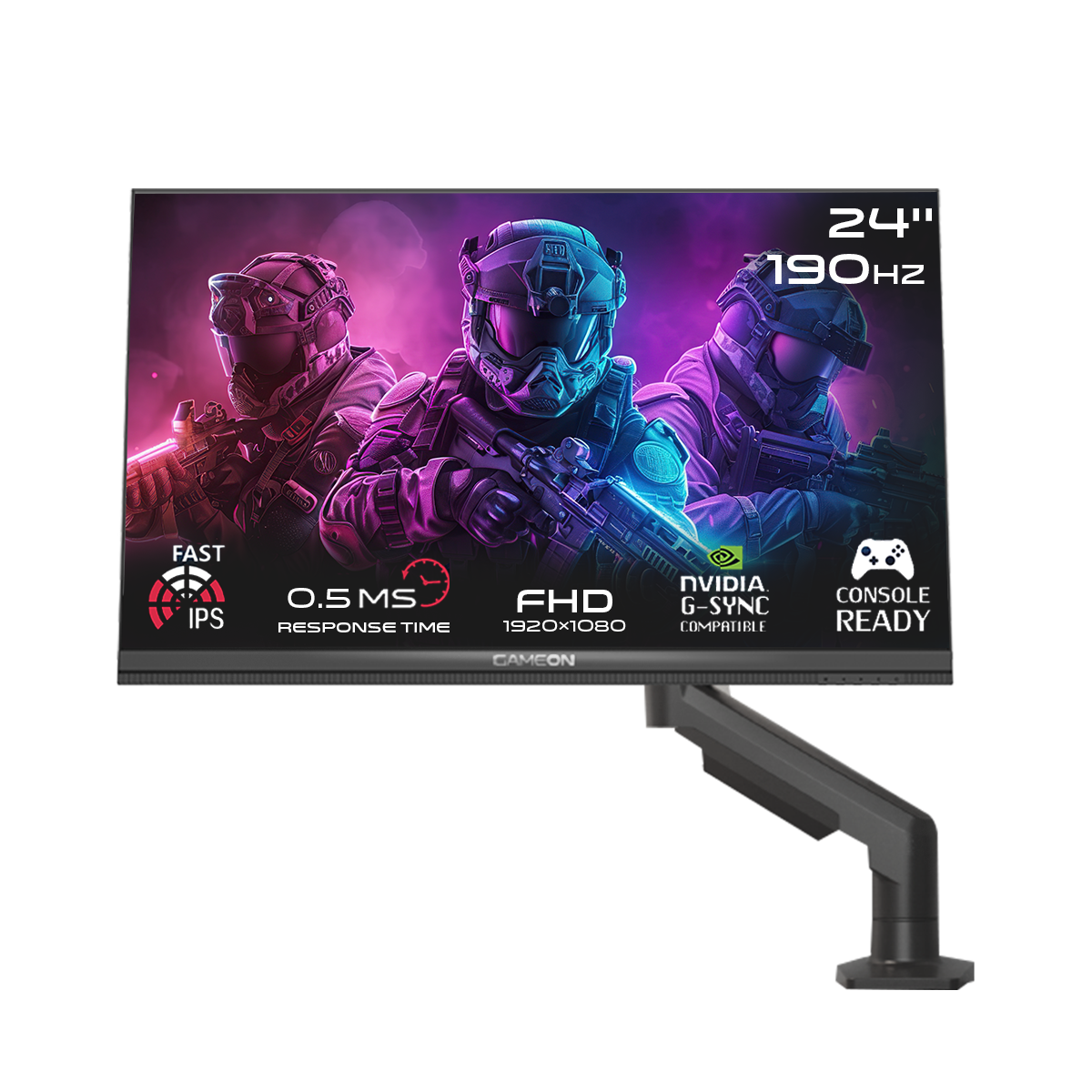 GAMEON GOM24FHD190IPS Midnight Pro X Series 24" FHD, 190Hz, MPRT 0.5ms, Fast IPS Gaming Monitor (Support PS5) with Stand - Black