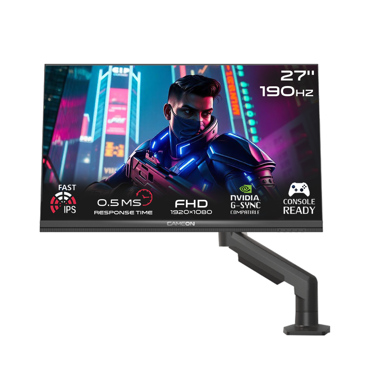 GAMEON GOM27FHD190IPS Midnight Pro X Series 27" FHD, 190Hz, MPRT 0.5ms, Fast IPS Gaming Monitor (Support PS5) with Stand - Black