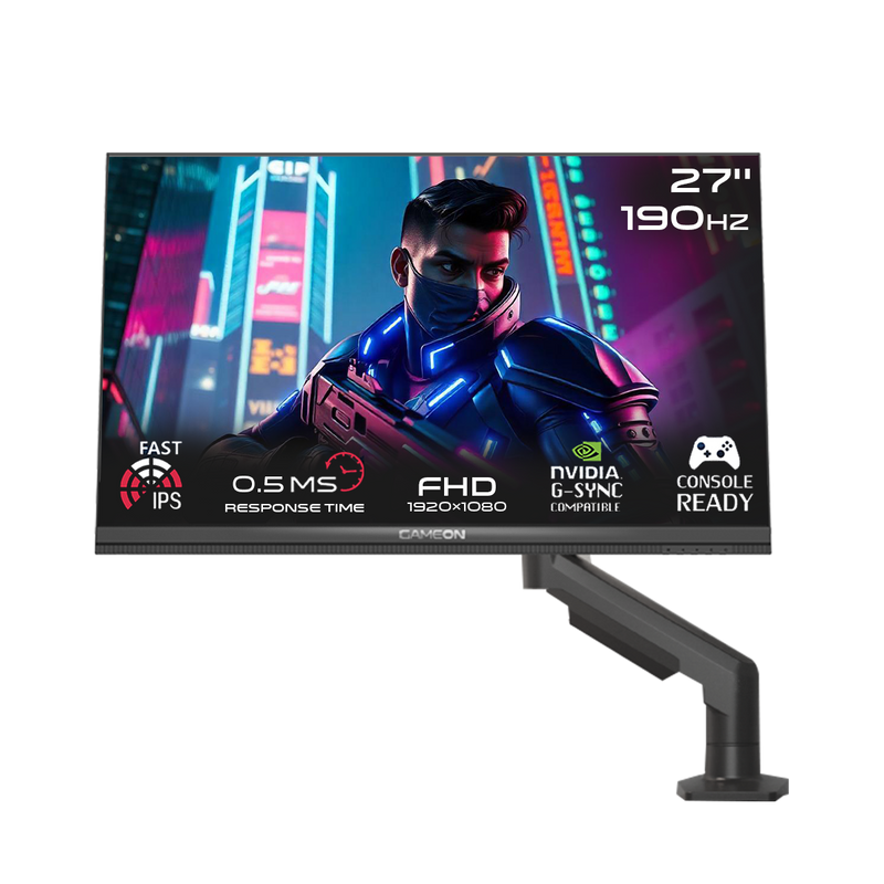 GAMEON GOM27FHD190IPS Midnight Pro X Series 27" FHD, 190Hz, MPRT 0.5ms, Fast IPS Gaming Monitor (Support PS5) with Stand - Black