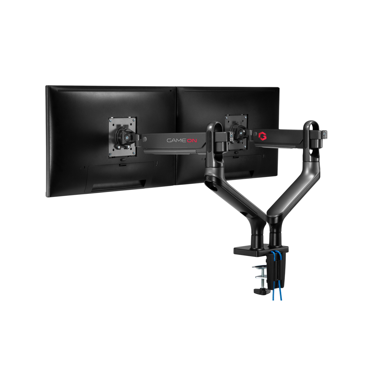 GAMEON GO-2144 Premium Aluminum Spring-Assisted Dual Monitor Arm For Gaming And Office Use, 17" - 33" With USB Port, Each Arm Up To 9 KG, Space Grey